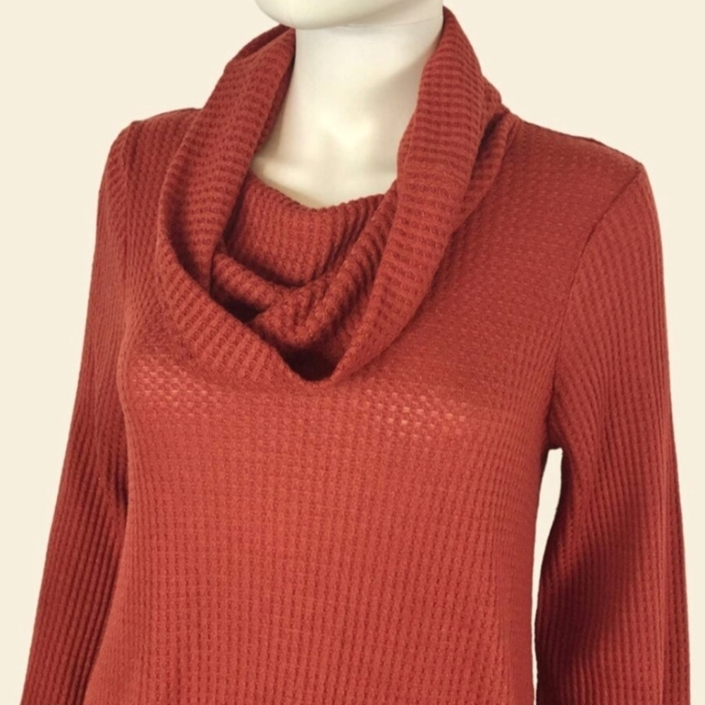 ANTHROPOLOGIE MEADOW RUE RED LONG SLEEVE COWLED THERMAL TUNIC TOP, Sz XL - Picture 4 of 9